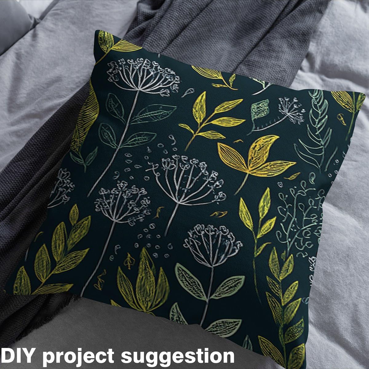 Feelyou Bontanical Fabric by The Yard, Cartoon Floral Branches Doodle Theme Upholstery Fabric for Chairs and Home DIY Projects, Nature Theme Decorative Waterproof Fabric, 3 Yards, Dark Green