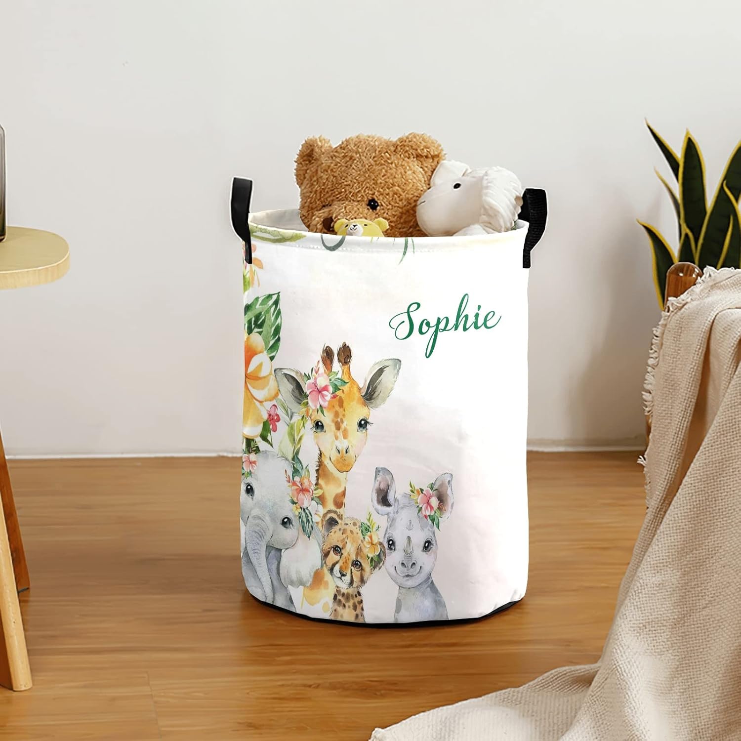 Personalized Laundry Basket, Wild Safari Friend Animals Custom Storage Bins Laundry Hamper with Name Collapsible Toys Organizer