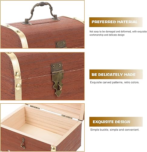Miniatura 3 de Happyyami Caja de monedas vintage de madera, caja de almacenamiento retro de madera del tesoro, caja de almacenamiento de madera alcancía caja de