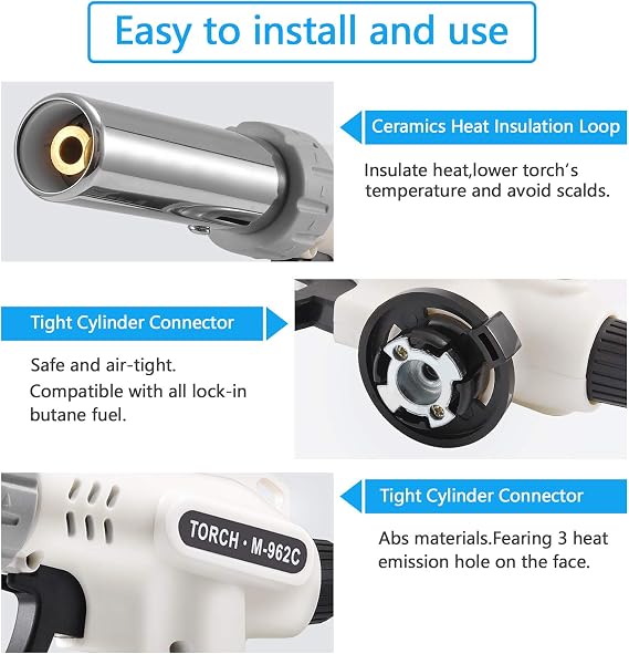Kitchen Butane Blow Torch Lighter - Culinary Torch Chef Cooking Torches Professional Adjustable Flame with Reverse Use for Creme, Brulee, BBQ, Baking, Jewelry by TENGYES, Butane Not Included