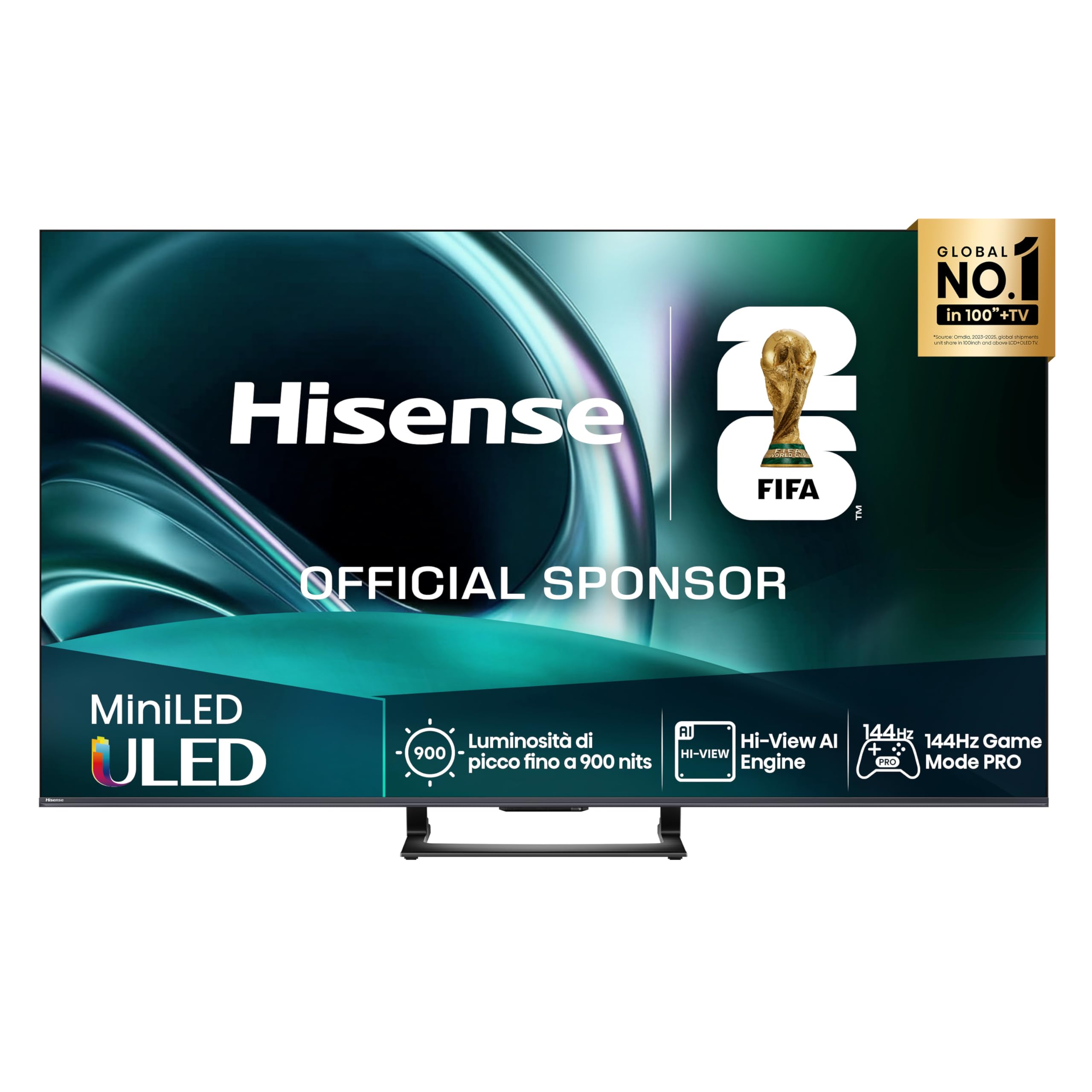 Hisense TV 50" Mini-LED 144Hz 4K 2025 50U72Q, Smart TV VIDAA U8, Dolby Vision IQ, HDR 10+ Adaptive, 144Hz Game Mode PRO, Dolby Atmos 2.1 con Subwoofer, Alexa Built-in, VIDAA Voice, lativù 4K, 50''