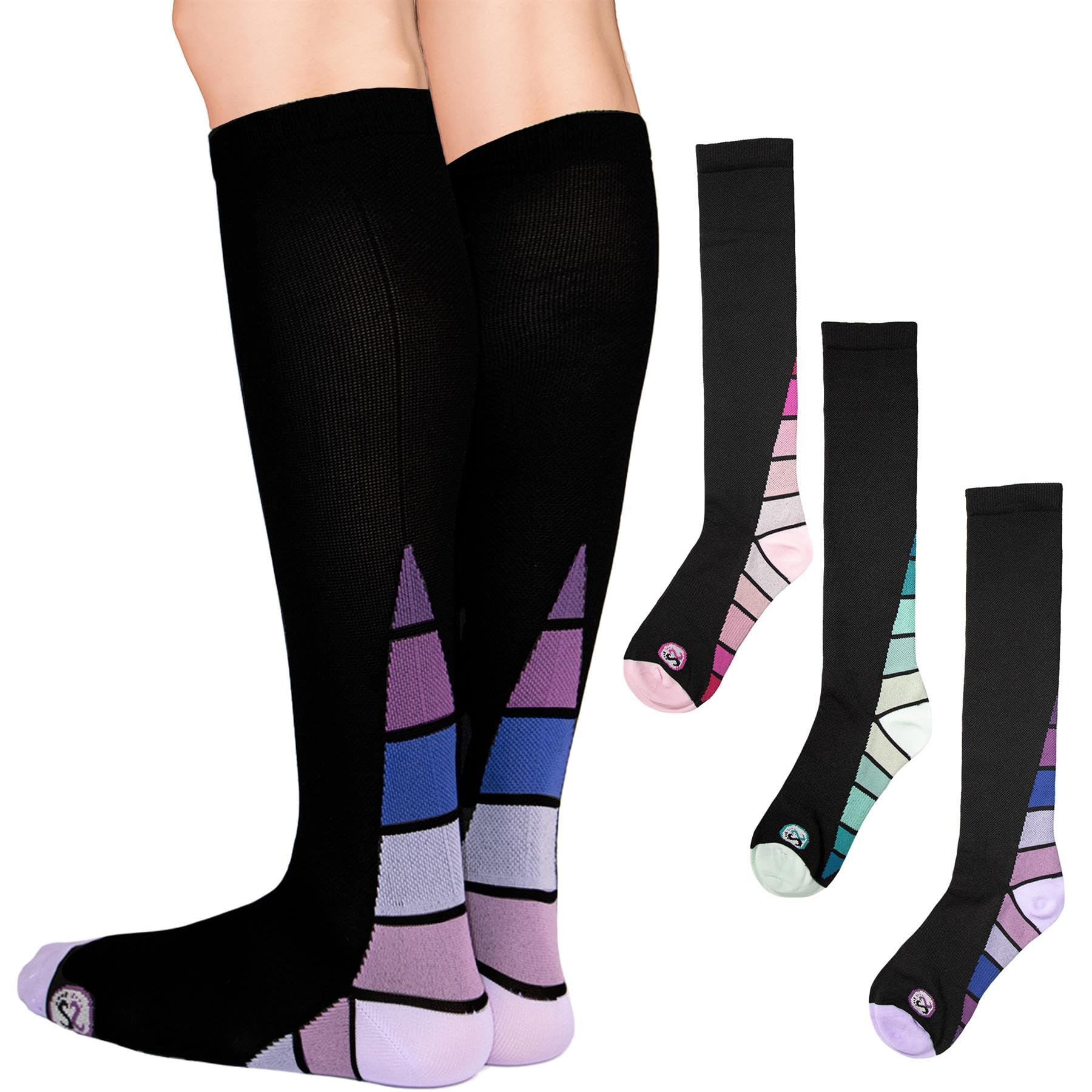 SOXY Compression Socks for Women (Pack of 3) - Circulation & Achilles Support - Graduated Athletic Fit for Comfortable Travel, Running, Nurses,Shin Splints, Flight, Pregnancy Support
