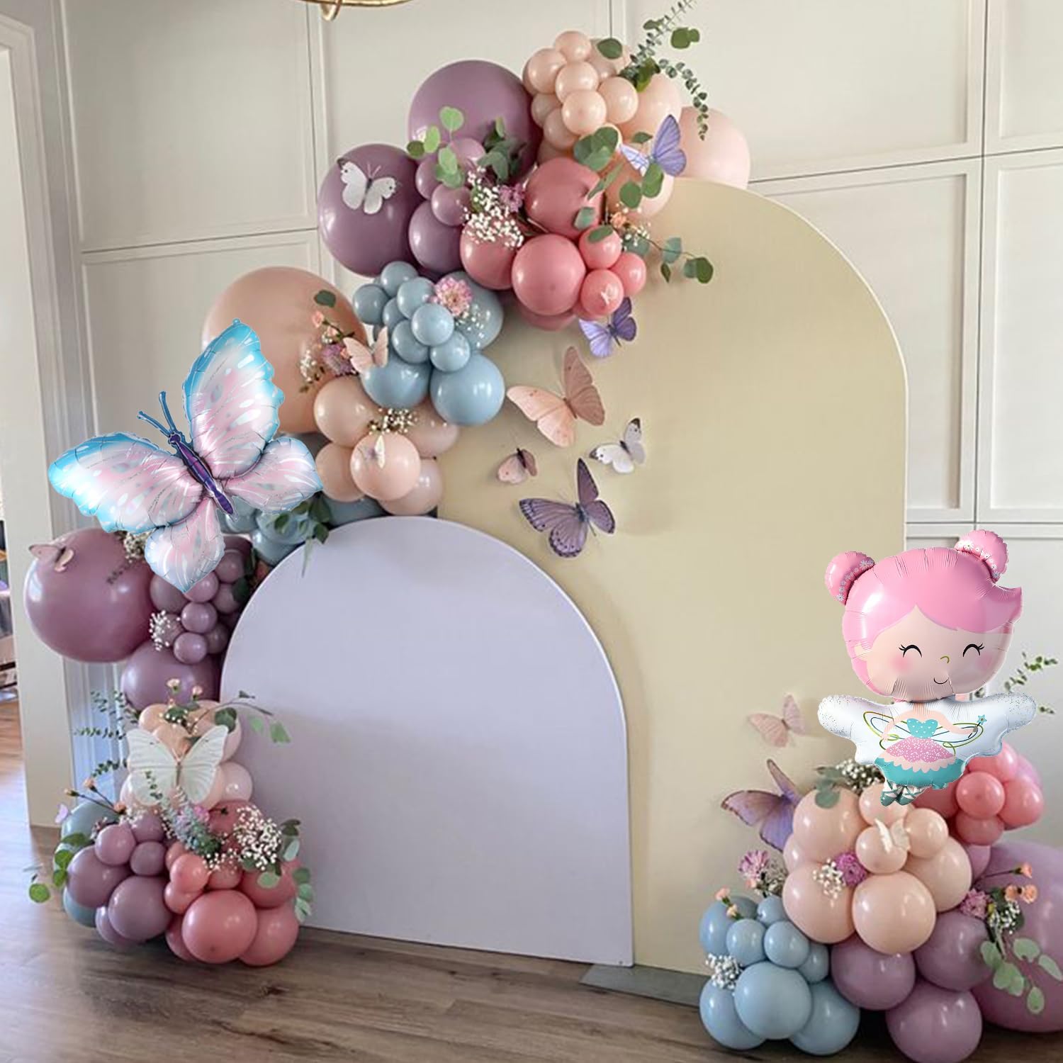 PartyToko butterfly birthday theme decoration Happy Birthday Banner, with Big Butterfly cutouts for Women Girl Birthday Party Butter fly Theme Supplies 101pcs combo 3
