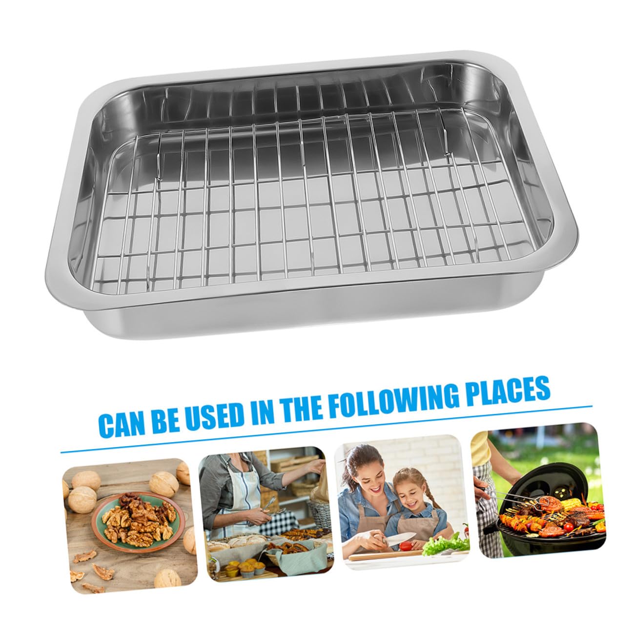 TOYANDONA Bandeja de Hornear Rectangular Acero Inoxidable con Rejilla Práctica para Horno Menaje Cocina y Repostería
