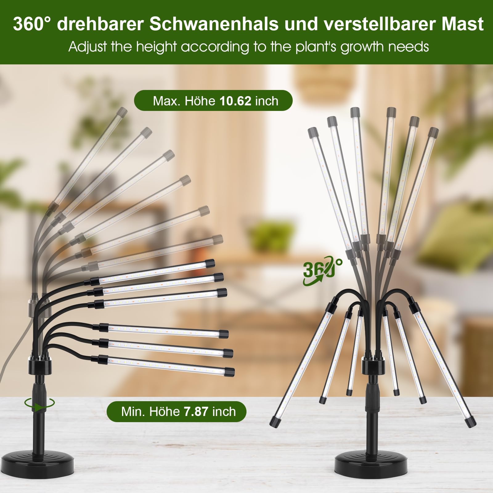 LED Pflanzenlampe Vollspektrum 20W für Zimmerpflanzen –108 LEDs Pflanzenlicht für Gemüse, Kräuter & Blumen, 6 Köpfe Wachstumslampe Ideal für Anzucht & Blüte