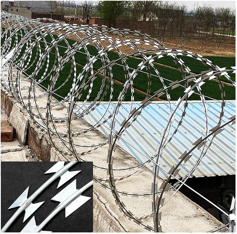 Alambre de afeitar concertina con clip, valla de alambre de púas en espiral doble de acero galvanizado, protección para jardín, granja, cerca de cadena al aire libre, varios tamaños (color: plata, tamaño: 20m)