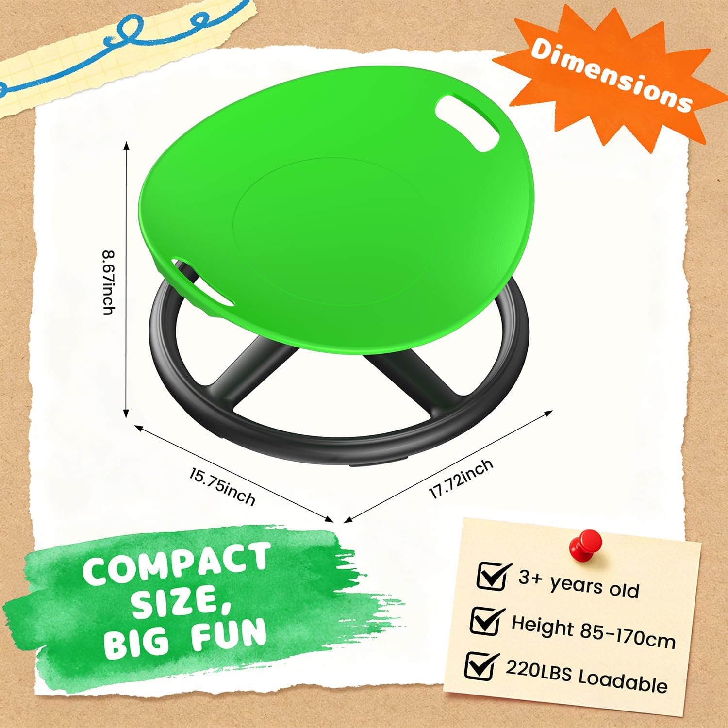 Spinning Chair for Autistic Kids 3+,CPC Certified Sensory Swivel Chair with Heavy-Duty Reinforced Base, Safe 360° Rotation Fidget Chair for Vestibular Input,ADHD & Special Needs