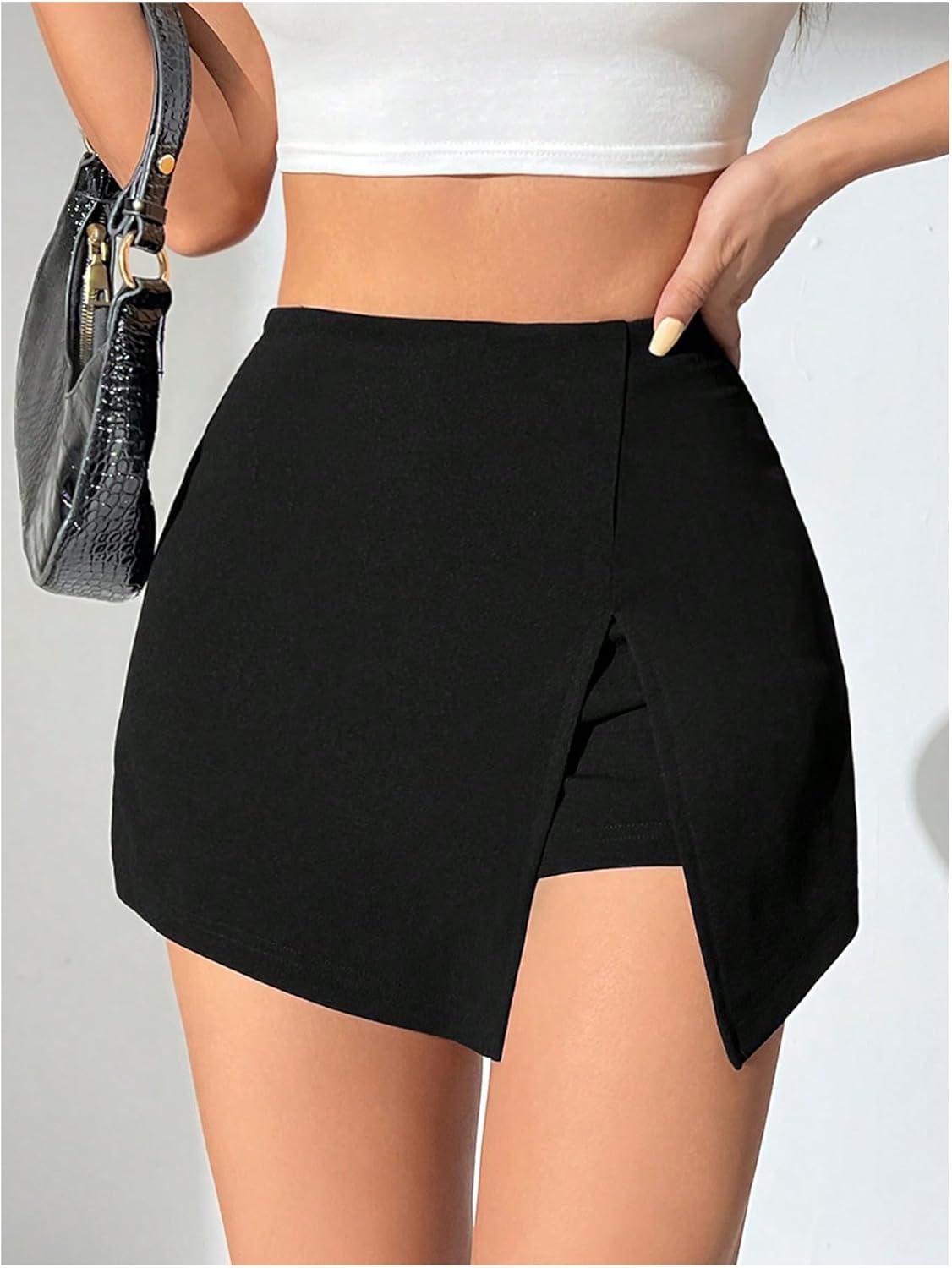 WDIRARA Women's High Rise Side Split Bodycon Skorts Elastic Waist A Line Skirt Shorts - Image 5