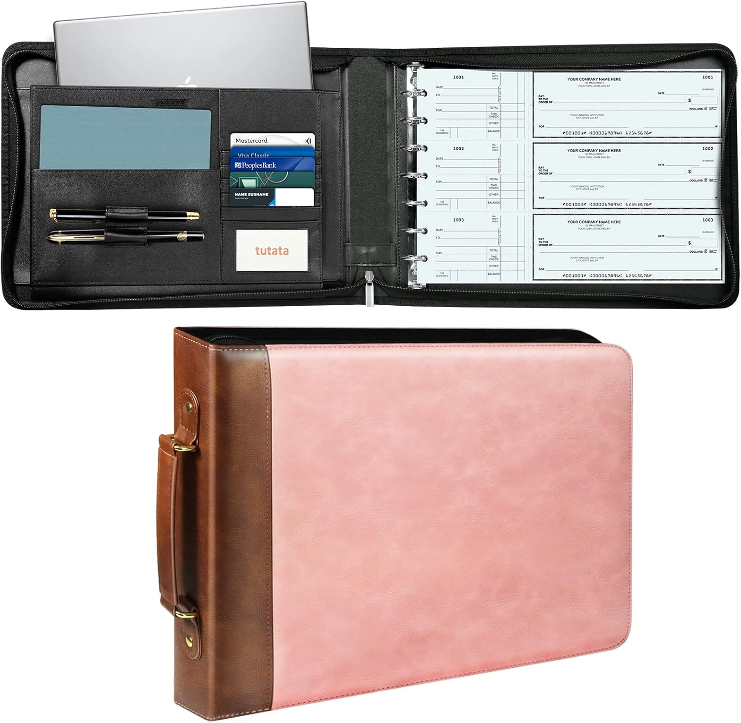 7 Ring Check Binder tutata Zippered Business Checkbook