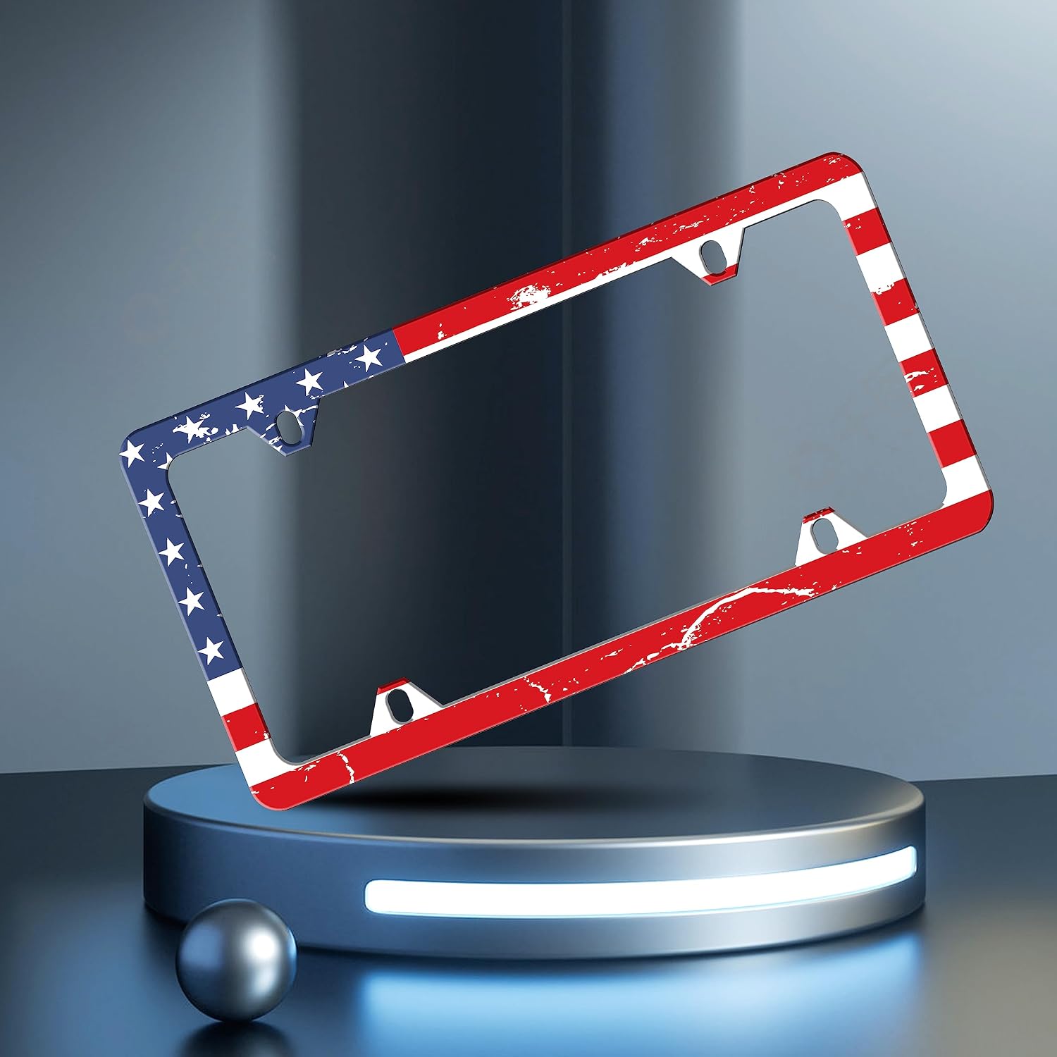 Vintage American Flag License Plate Frame Patriotic License Plate Frames Personalise Stainless Steel Funny Design Compatible with Standard License Plate Holder for USA and Canada 6 X 12 with Screws image 2