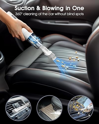 Miniatura 6 de Dovety Aspiradora de mano inalámbrica para automóvil, potente succión de 21000 PA, mini aspiradora 5 en 1 con luz LED, pequeña aspiradora de mano de