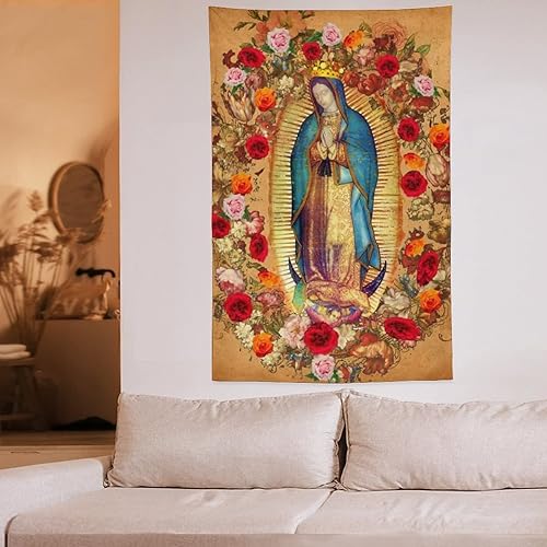WayGoTee Tapiz de Virgen María de Guadalupe para colgar en la pared para dormitorio, sala de estar, dormitorio, 60 x 90 pulgadas