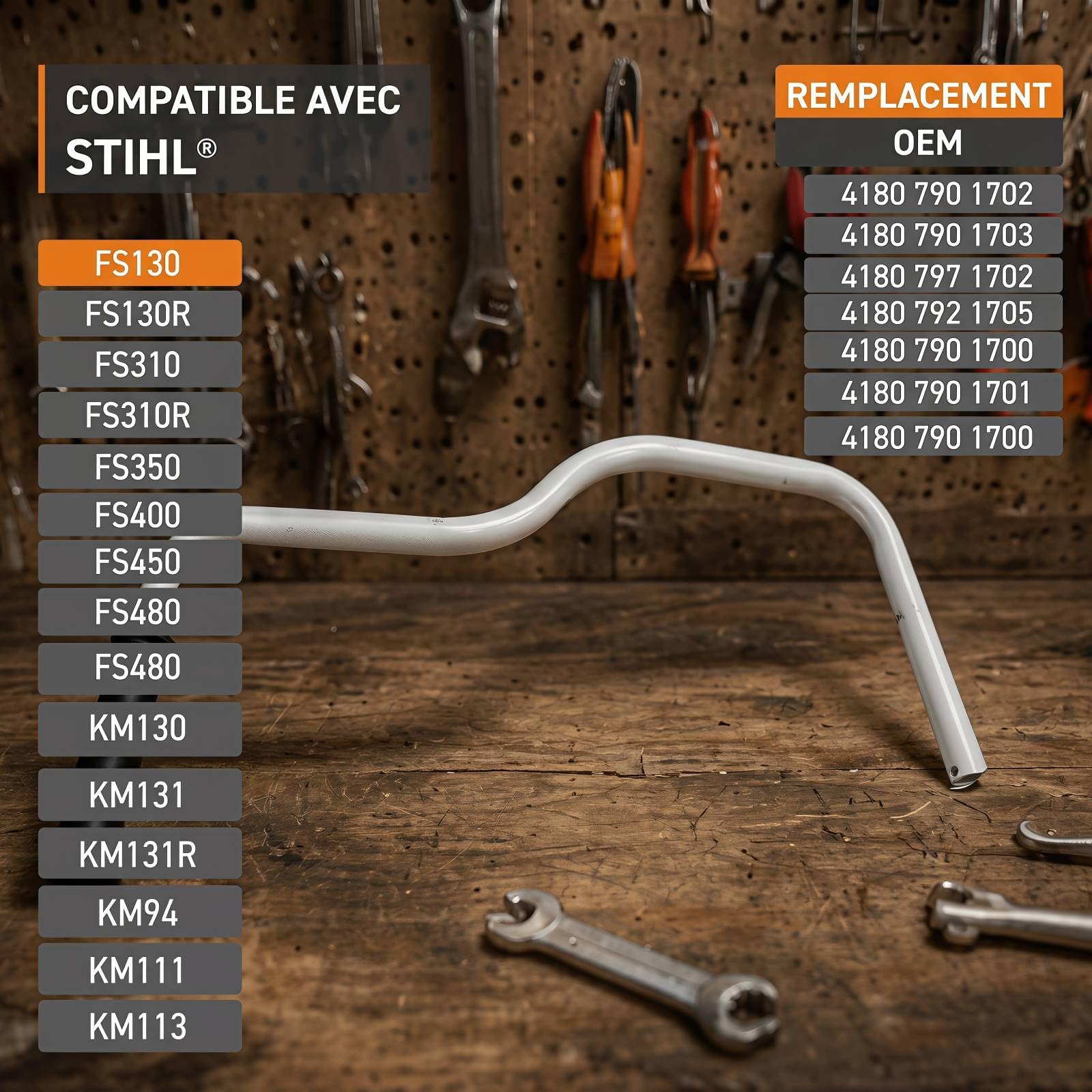 FACAIIO Support de guidon pour débroussailleuse compatible avec les modèles Stihl FS130, FS131, FS111, FS91, FS89, FS200, KM130, KM110, HT100 et HL75 (accessoire pour outils de jardin).