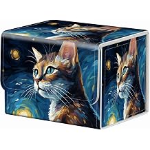 Strong Magnet Case Mtg Magic Deck Box Tcg Up to 200 Cards Creative Pattern Trading Card Storage Box for Collectible Card Games, A Cute Cat With Starry Night