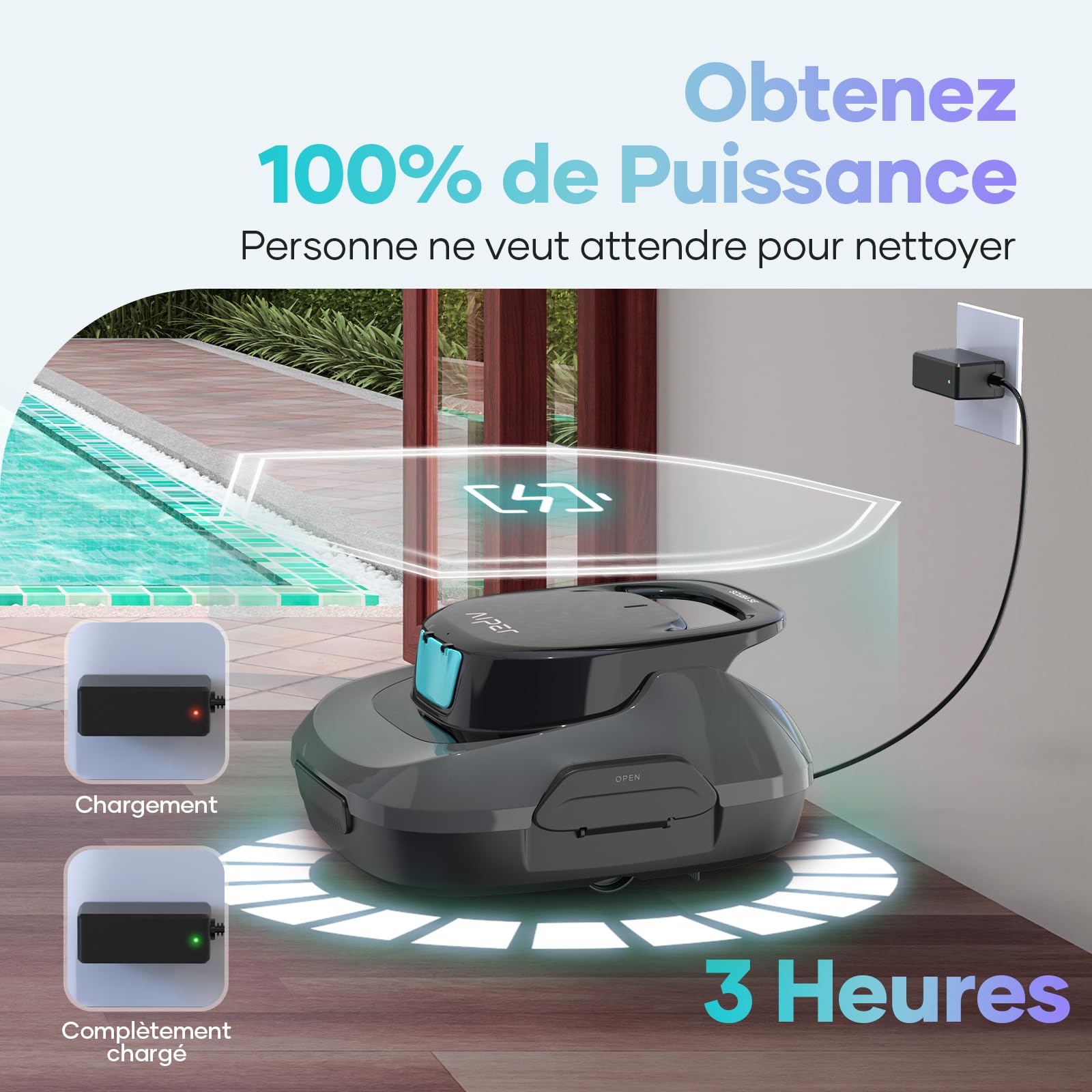 AIPER Kabelloser Poolroboter, Poolsauger Akku mit Doppelantrieb, Selbstparkend, Poolreinigungsroboter, Geeignet für Flache Pools bis zu 80 m2 (Dauer 90 Minuten) (Generalüberholt)