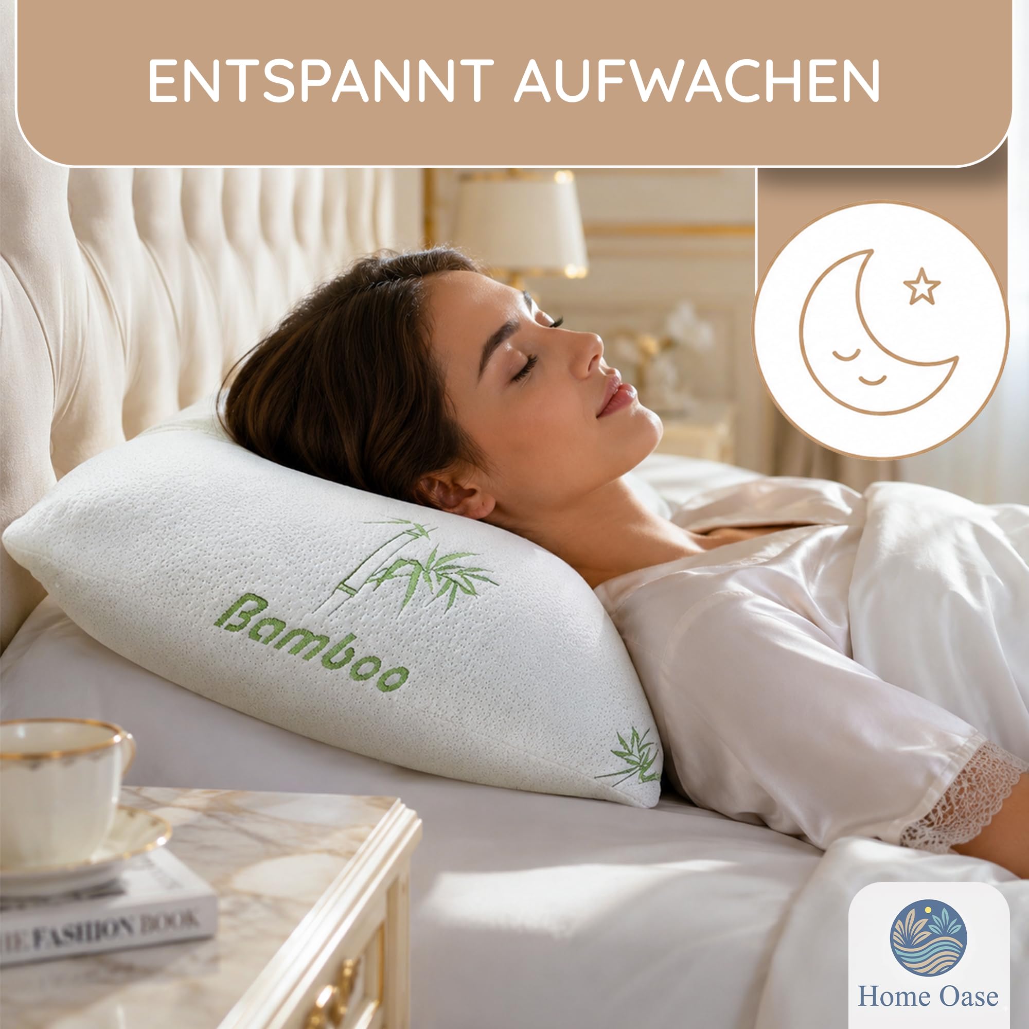 Orthopädisches Kissen | 40x80 cm | Bambus Kopfkissen mit abnehmbarem Bezug | Memory Foam Kissen für optimale Kopf und Nackenunterstützung - Natürlich antibakteriell & geruchsneutral