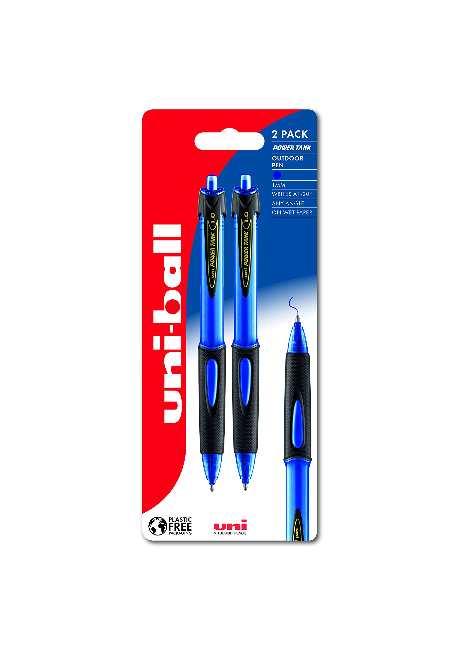 uni-ball Power Tank SN-220 Blue Ink Ballpoint Pens. 1mm Rollerball Tip for Smooth Writing. Ideal for School. Water Resistant Ink, Writes On Wet Paper, In Extreme Cold, At Any Angle. 2 Pc Multipack