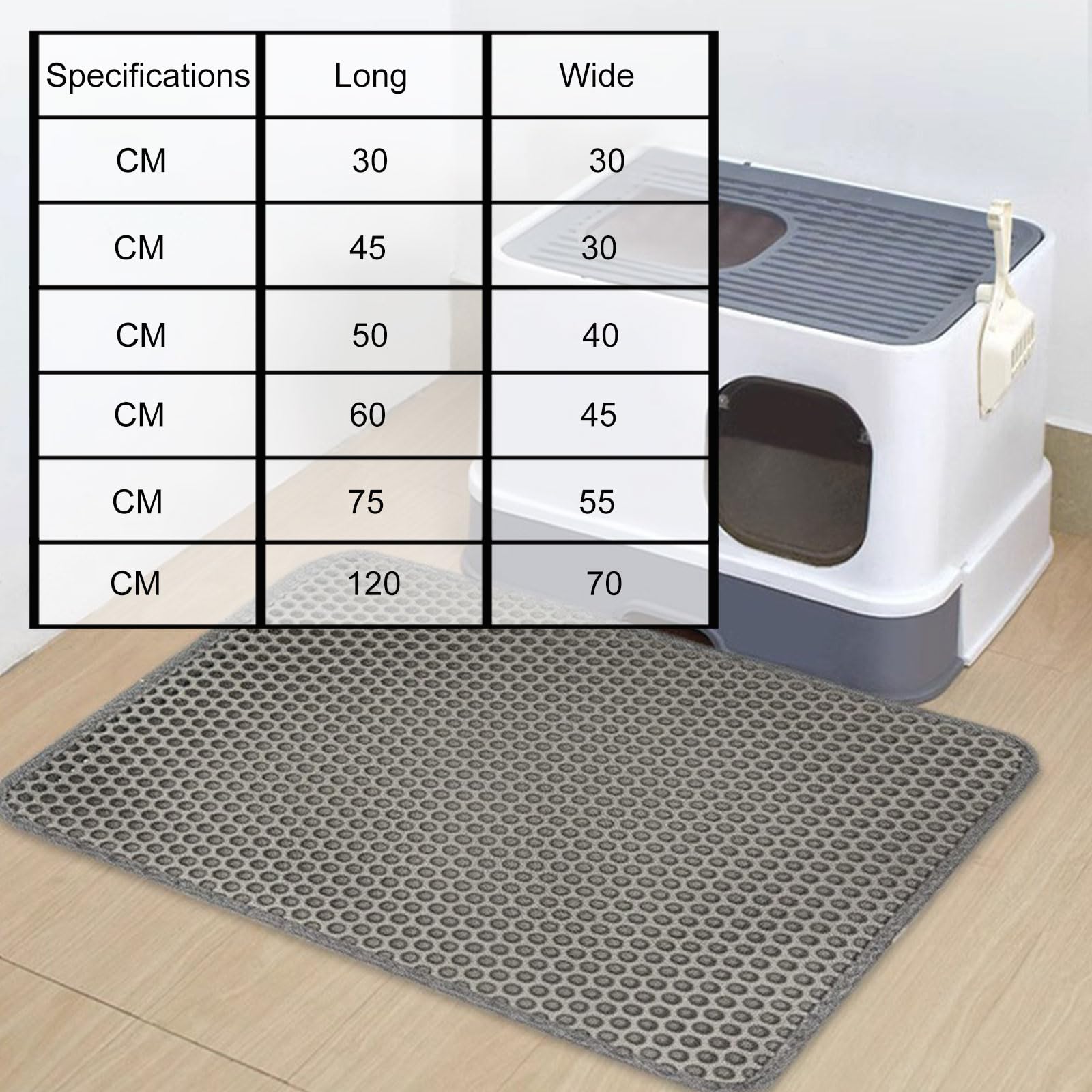 Tappetino Lettiera Gatto,Tappeto Lettiera Gatto Doppio Strato Antiscivolo,70 * 120CM Tappetino per Lettiera per Gatti in EVA Progettato a Nido d'Ape Impermeabile