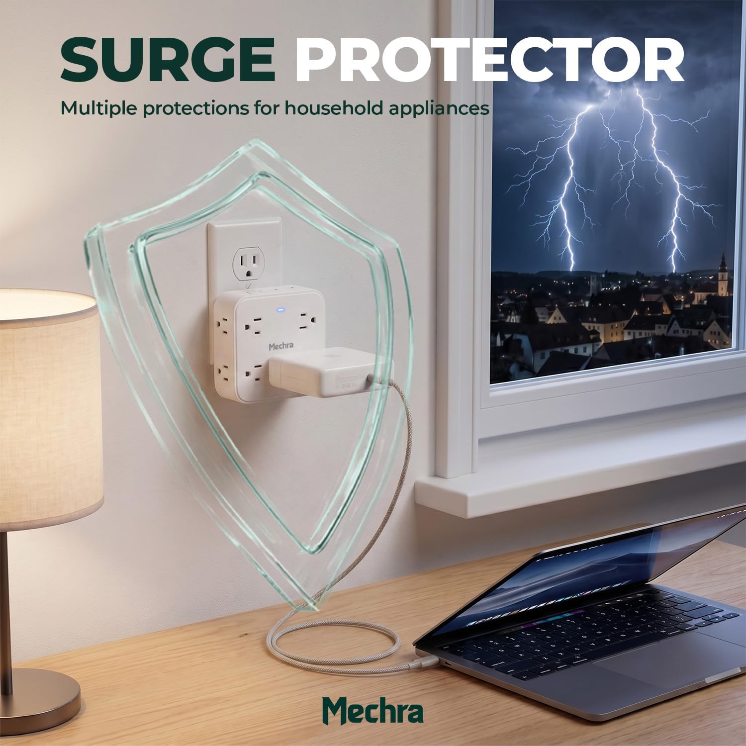 3-Sided Multi Plug Outlet Extender with Surge Protector, 12-in-1 Wall Charger Splitter 8 Sockets 4 USB (1x20W PD Fast Charging), AC Plug Expander for Travel, Home, Dorm, School, College, Office