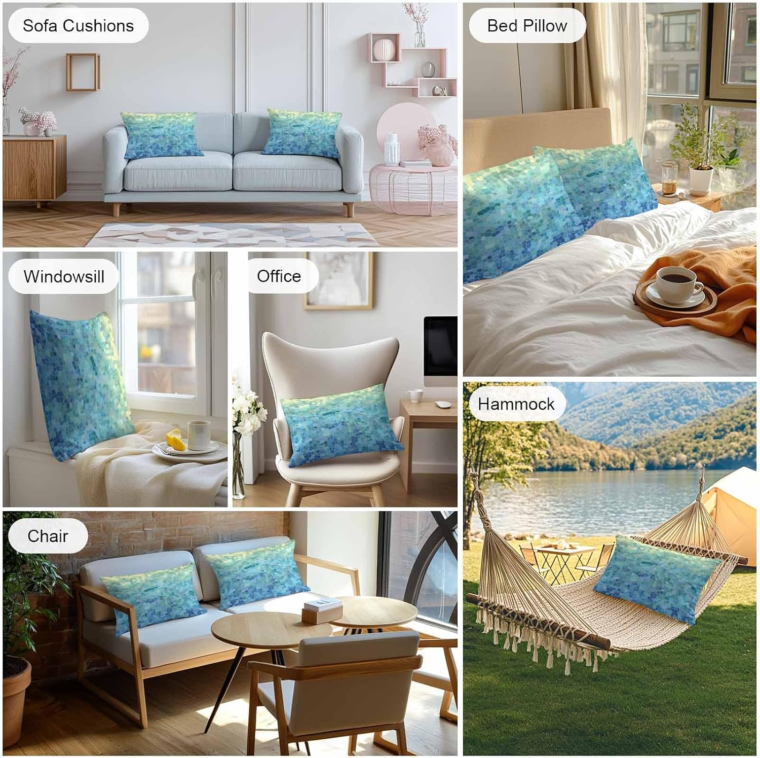 Outdoor Waterproof Throw Pillow Covers 20"x12" Set of 2 Turquoise Gradient Abstract 1 Decorative Cushion Cover Pillowcase for Garden Patio Tent Beach Bedroom Living Room Sofa Couch