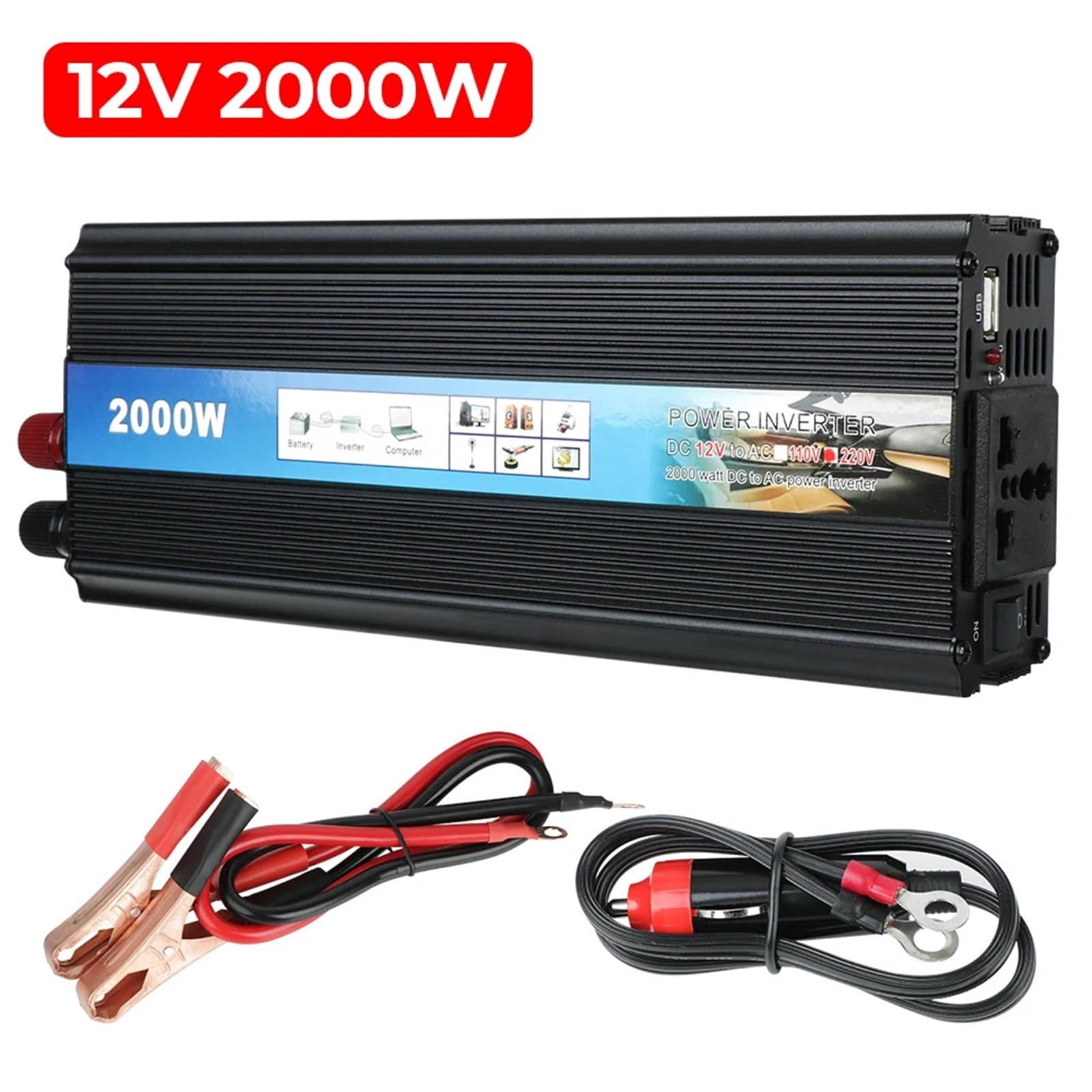 Inwertery, Modyfikowany falownik sinusoidalny 1000 W 2000 W Przetwornica napięcia samochodowego z ładowarką USB DC na AC(2000W)