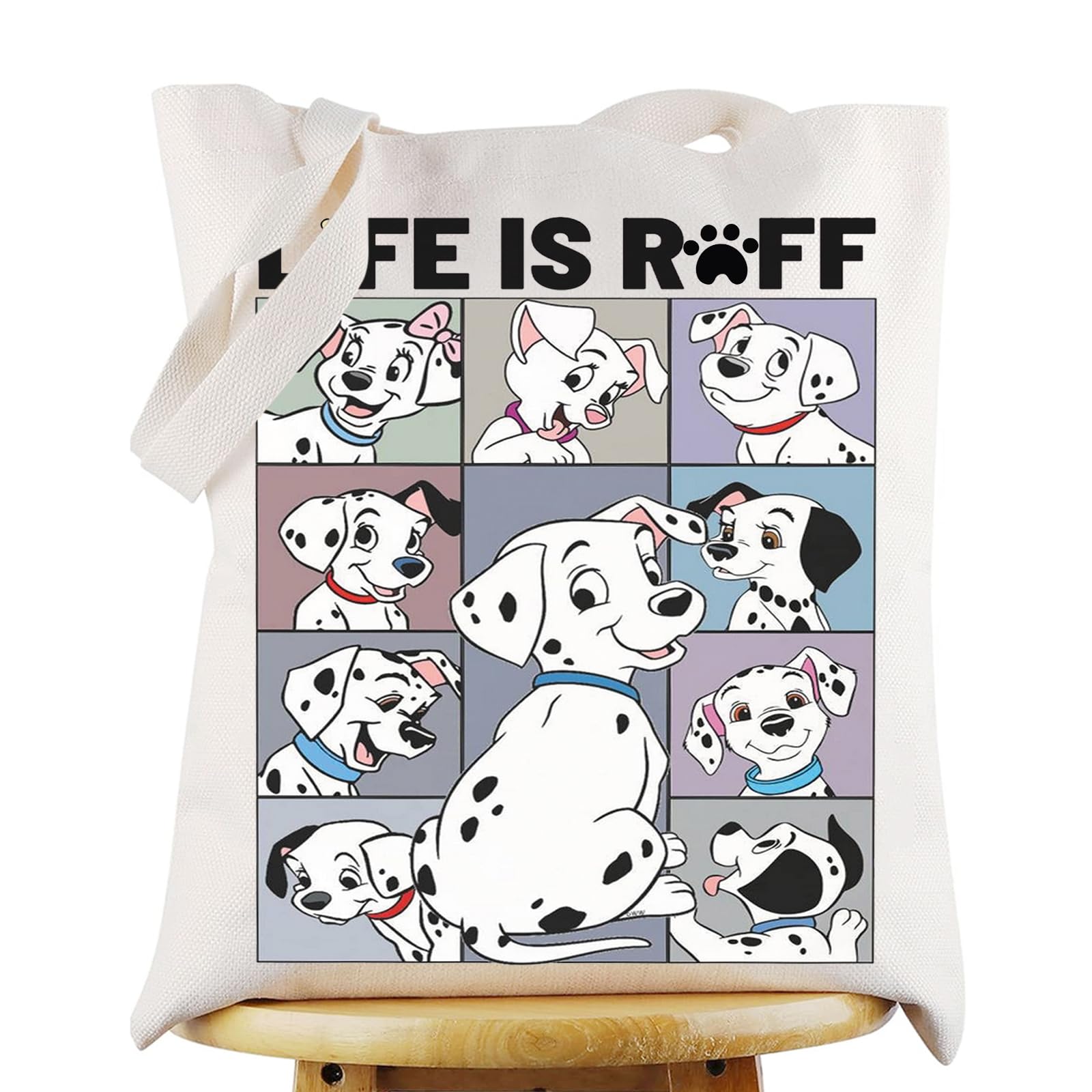 KEYCHIN 101 Dalmatians Tote Bag Pongo And Perdita Fans Gifts Life Is Ruff Reusable Grocery Bag Dalmatians Merchandise
