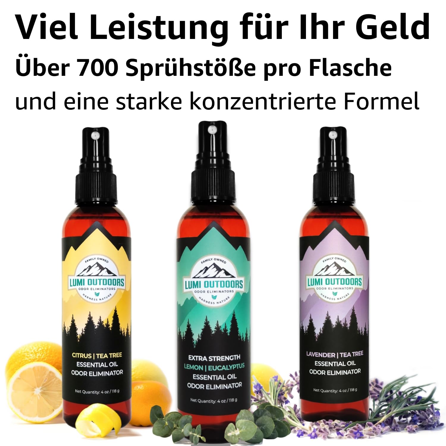 Schuhdeo-Spray & Geruchsbeseitiger - Natürliches Schuhspray gegen Geruch - 3er Pack mit Düften: Zitrone Eukalyptus, Zitrus Tee Tree, Lavendel Tee Tree