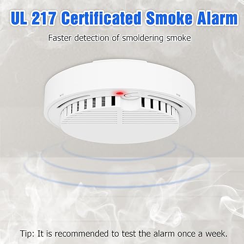 Miniatura 3 de Detector de humo, alarma de humo con batería de 9 V con tecnología fotoeléctrica, detectores de humo con indicador LED y botón de prueba para hotel