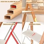 4 Step Ladder, RIKADE Folding Step Stool Lightweight Aluminum Foldable Ladder Safety Anti-Slip Wide Pedal and Handgrip Portable Step Stool for Household Kitchen Office, 330 lbs Capacity (Wood Grain)