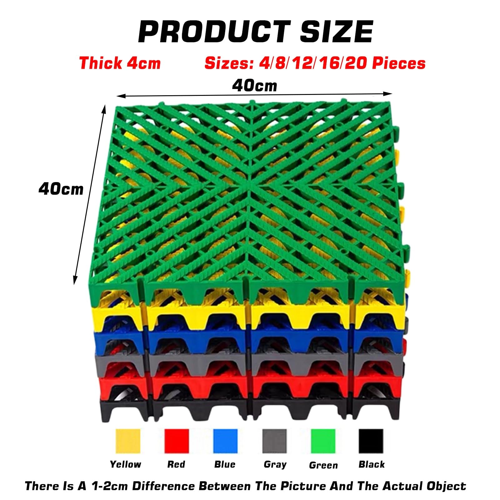 Losas de pavimento encajables, Las Esteras Multicoloras Modulares del Drenaje De Baldosas Que Entrelazan Los 40x40x4cm Fáciles Montan Limpio(Yellow,16 Pieces)