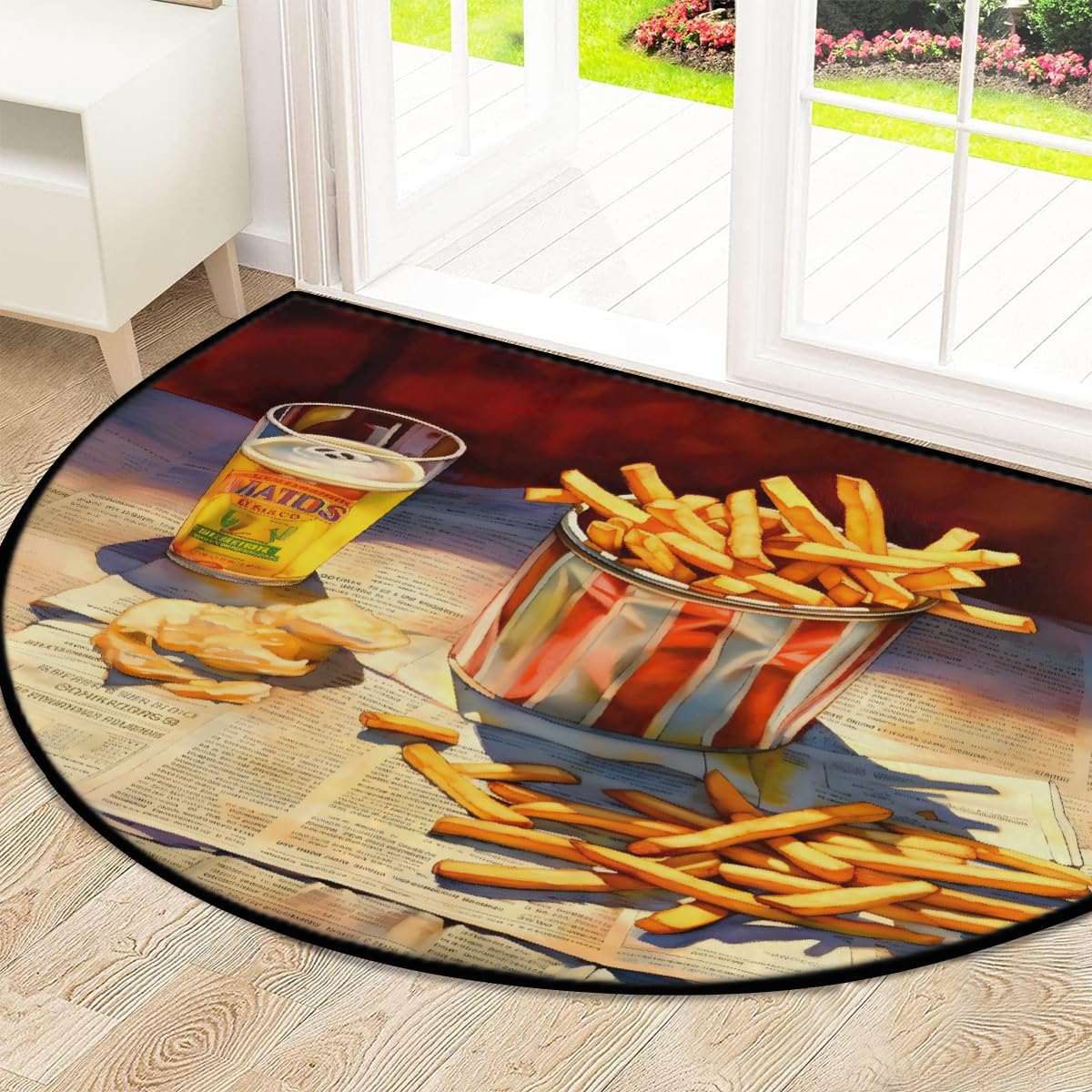 Mexpekil Paillasson demi-lune pour intérieur et extérieur - Lavable - Absorbant la saleté - Demi cercle - Motif frites - 100 x 160 cm
