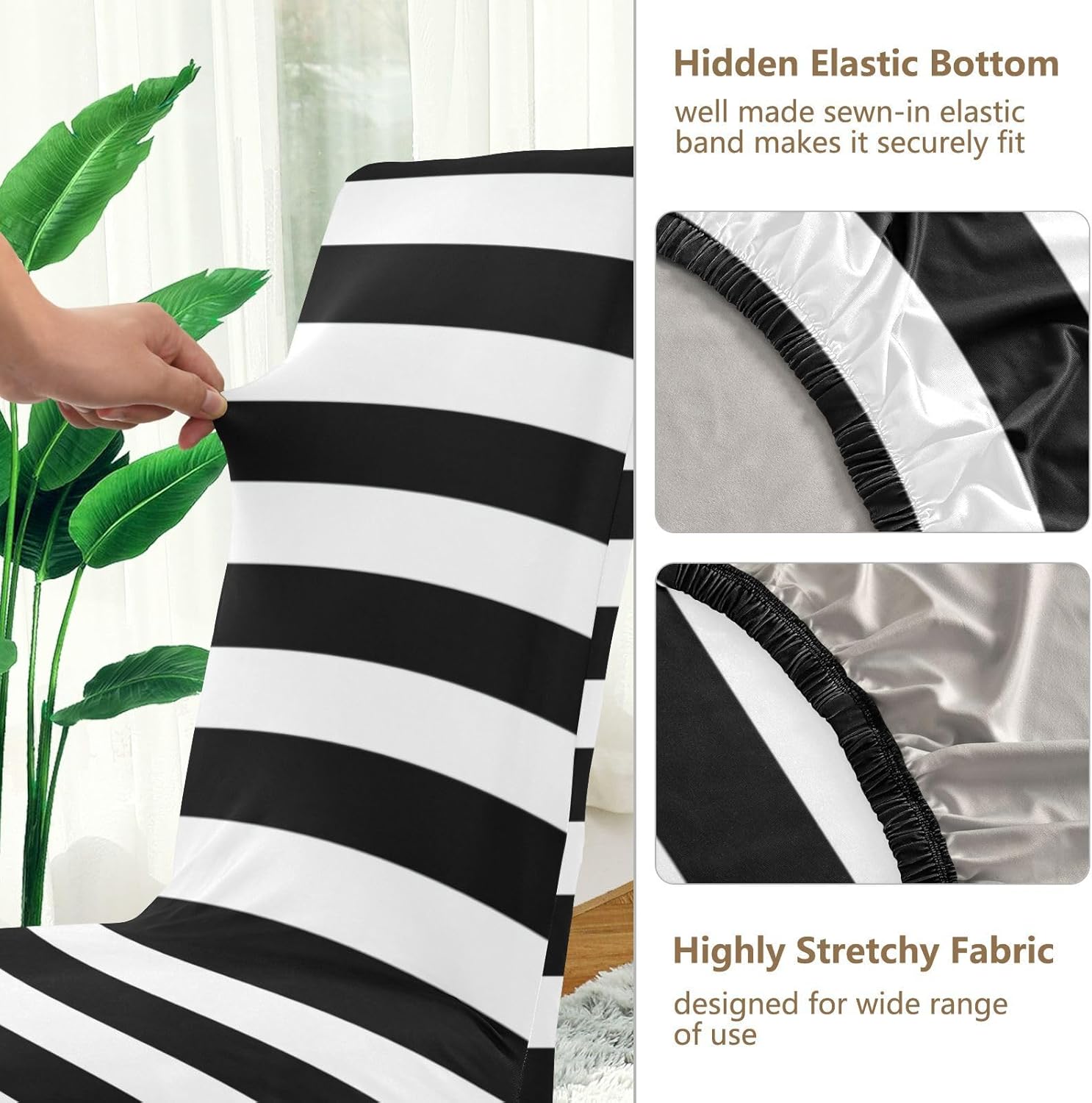 ALAZA Chair Covers for Dining Room, Black White Stripes Stretch Chair Cover Sets Chair Protector Removable Washable for Ktichen Restaurant Hotel