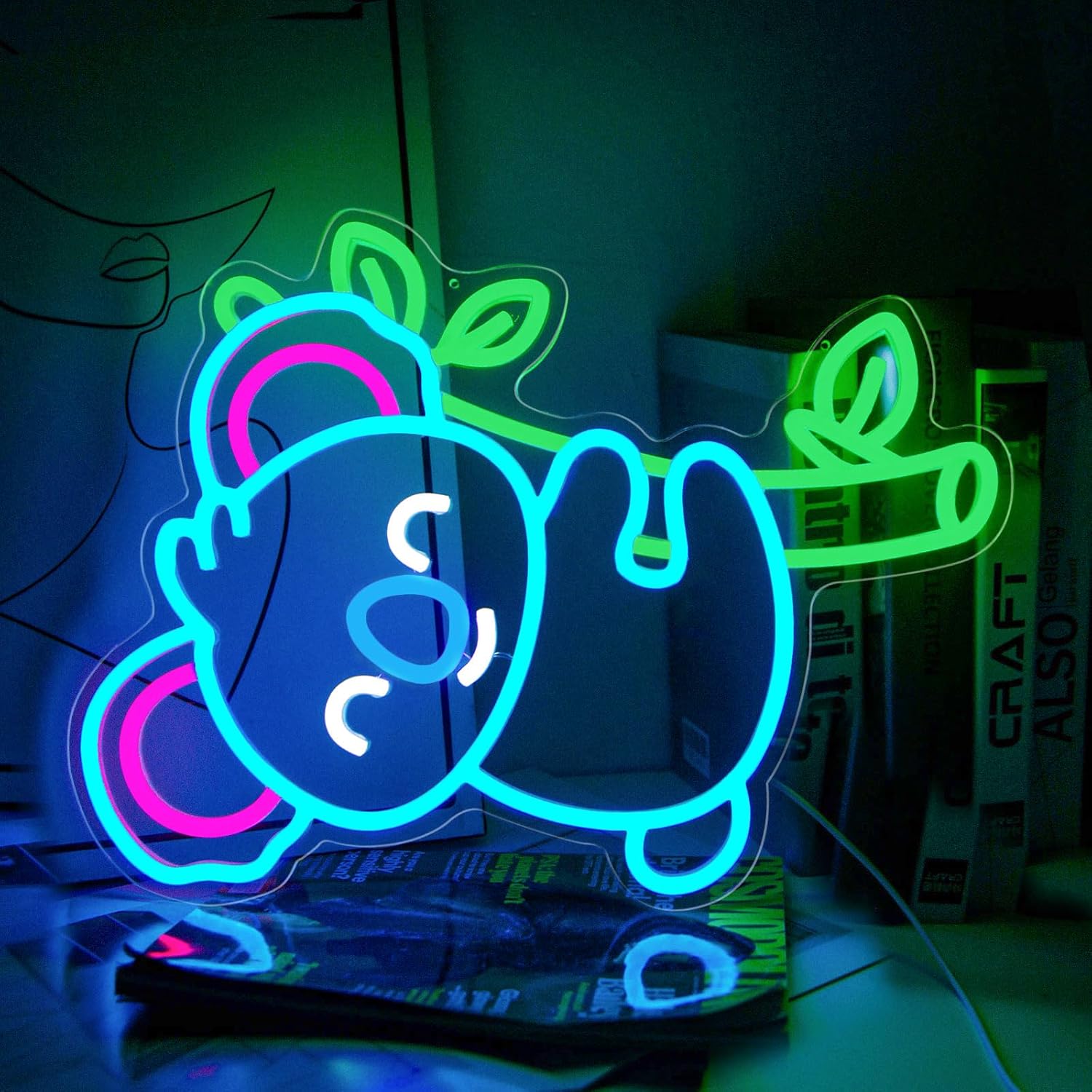 Koala Neon Sign, Cute Koala Lights with Green Tree, Dimmable LED Animal Neon Signs for Wall Decor, Children Bedroom, Boy,Girls and Kids Party Decor, Birthday Gifts for Kids