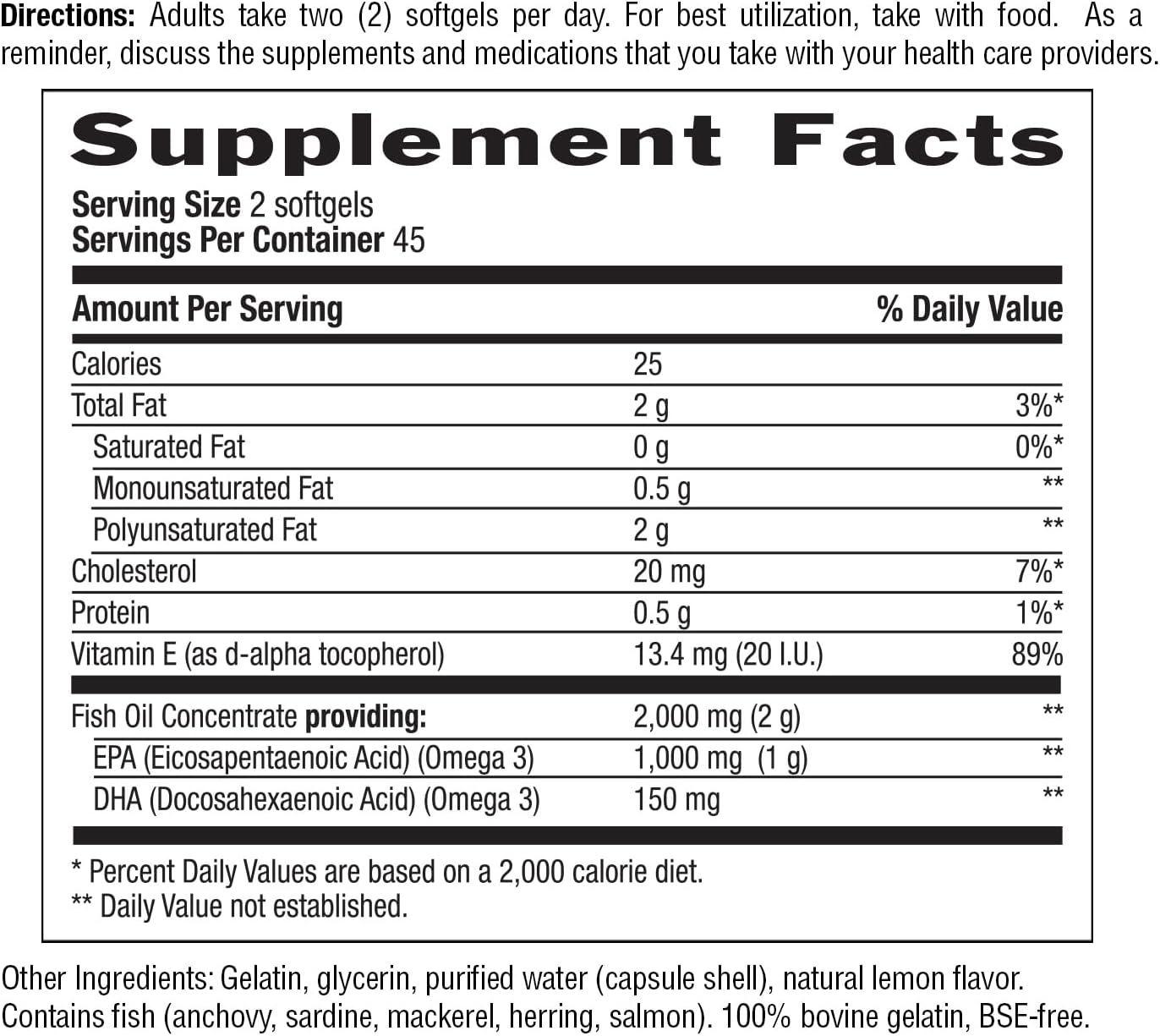 Country Life Omega 3 Mood – 2000mg Fish Oil with EPA & DHA – Brain, Heart & Mood Support – Lemon Flavored, No Fishy Aftertaste – Certified Gluten Free, Non-GMO – 90 Softgels