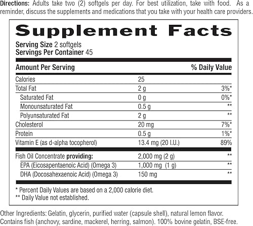 Miniatura 8 de Country Life Omega 3 Mood – 2000mg Fish Oil with EPA & DHA – Brain, Heart & Mood Support – Lemon Flavored, No Fishy Aftertaste – Certified Gluten
