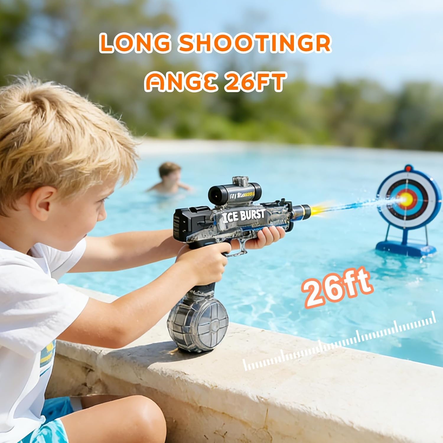 Upgraded Electric Water Gun with Flashing Lights, Large-Capacity Drum Magazine, Long Range 26FT for Outdoor Water Fight