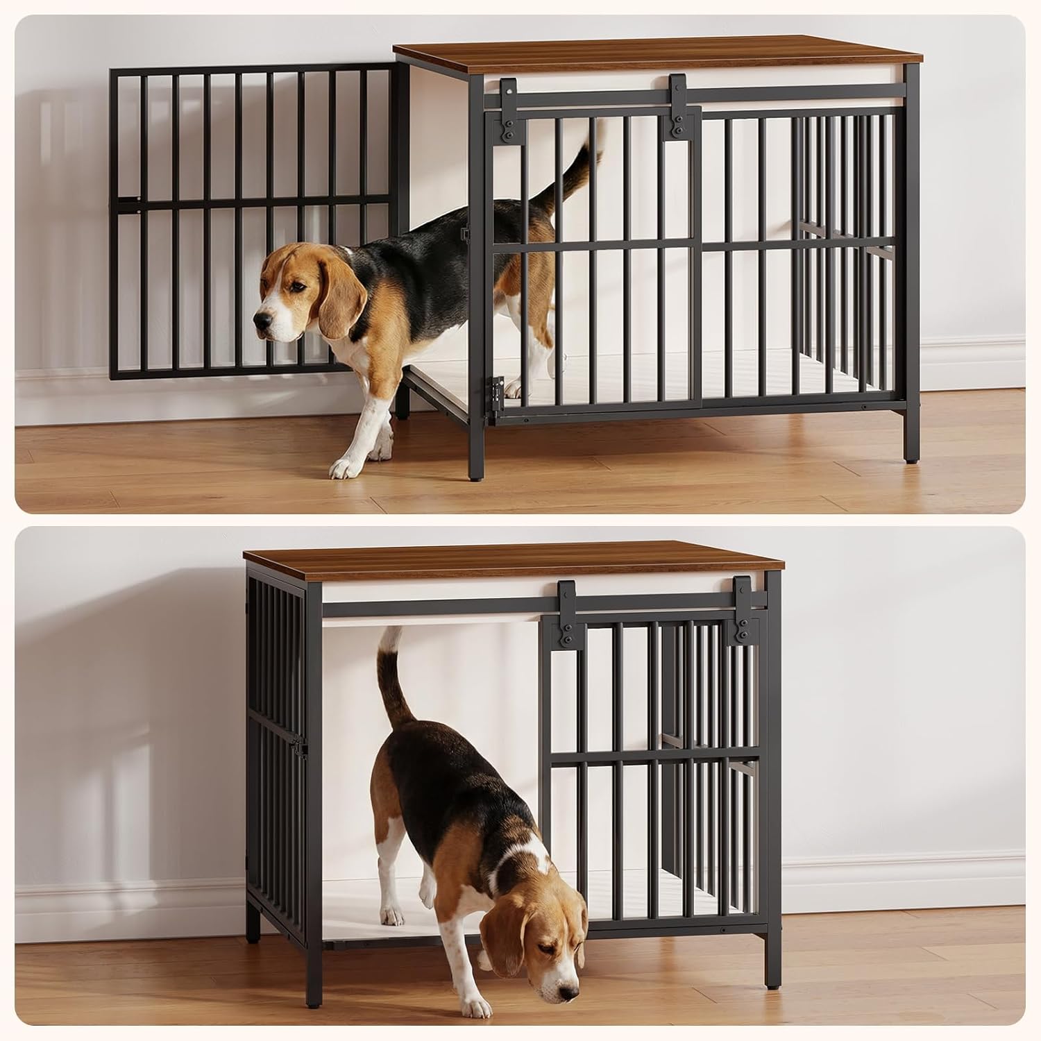 HOOBRO Dog Crate Furniture with Sliding Barn Door, Dog Kennel Indoor for Small/Medium Dogs, Heavy Duty Dog Cage with 2 Doors, End Table for Living Room, Bedroom, Rustic Brown and Black BWH73GW03