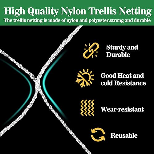 Miniatura 3 de Sukh Red de enrejado para plantas de jardín, paquete de 4 redes de enrejado de 5 x 15 pies, red de enrejado de poliéster, malla cuadrada de jardín