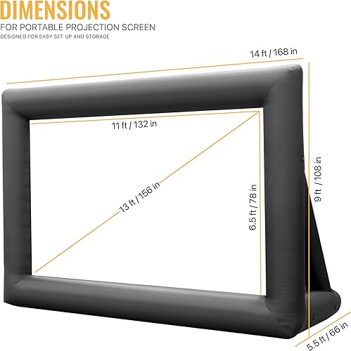 Vista 3 de KHOMO Gear Pantalla de proyector para exteriores de 16 pies con soplador integrado, soporta proyección frontal y trasera, incluye amarres y bolsa