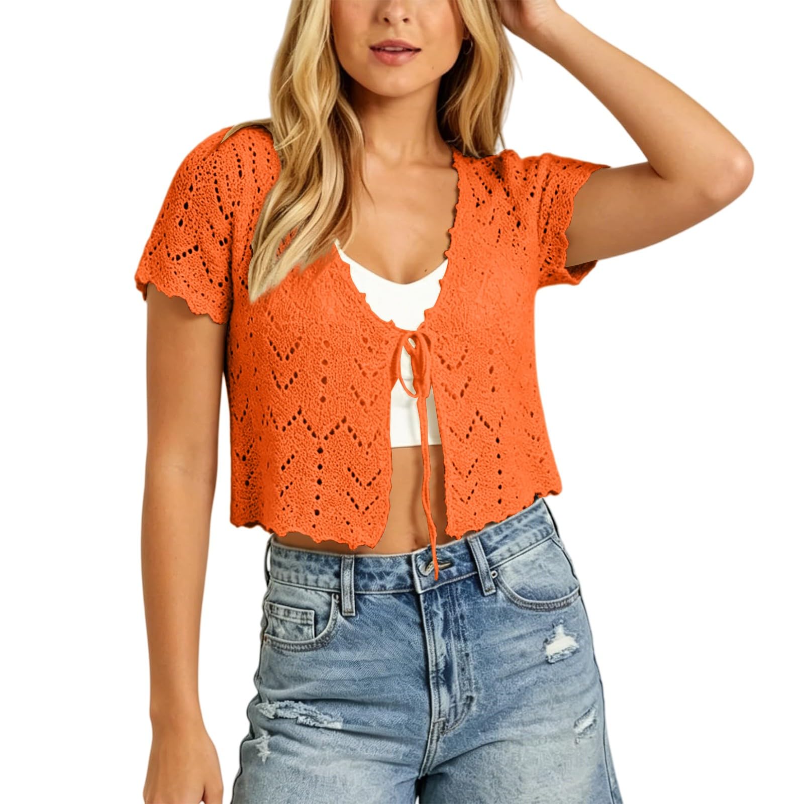 Cárdigan de ganchillo para mujer corto calado protector solar top 8