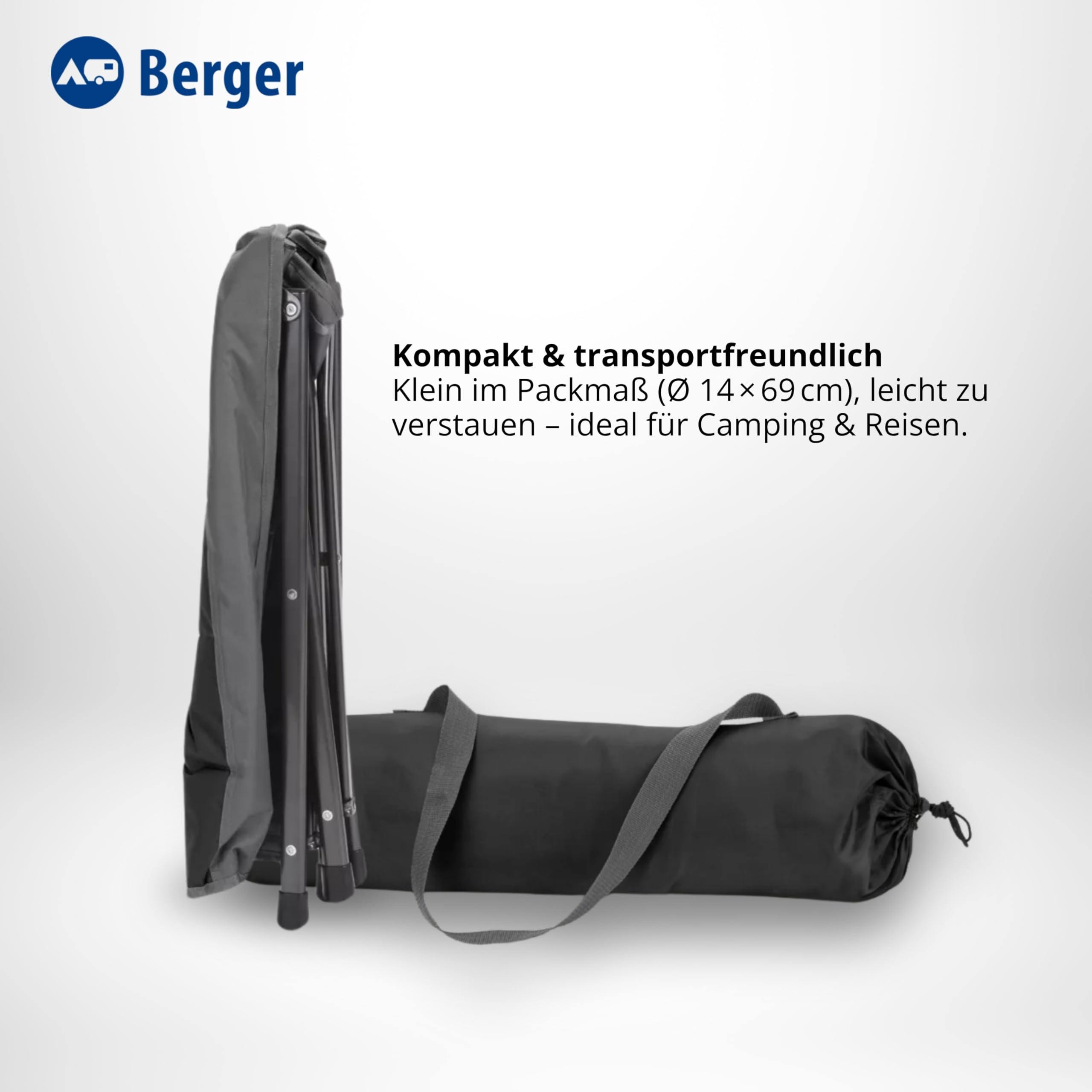 BERGER Siena Faltbare Beinauflage | Klapphocker Camping Fußhocker Outdoor belastbar bis 120 kg | Campinghocker klappbar mit Tragetasche | Campingmöbel Zubehör