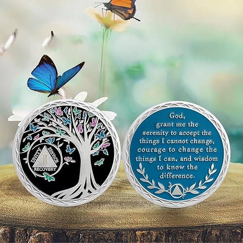 Miniatura 19 de Moneda de sobriedad de 2 años, árbol de la vida, medallón AA, Alcohólicos Anónimos, Ficha de aniversario, regalos de sobriedad para mujeres y 02 Años