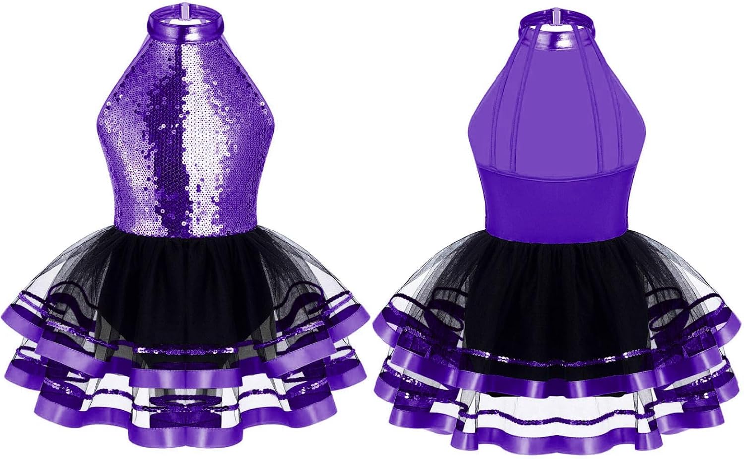 Loyan Girls Sequin Halter Latin Jazz Ballet Tutu Dress Kids Tulle Dance Skirt Dancewear Birthday Performance Costume
