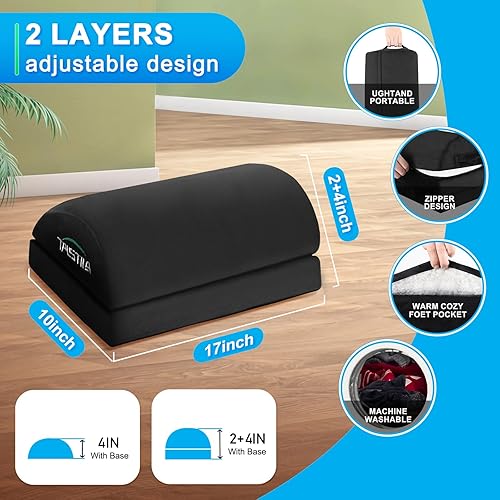 Miniatura 3 de TALSTILA - Reposapiés para debajo del escritorio en el trabajo, reposapiés con bolsillos cálidos de felpa, reposapiés ergonómico ajustable de espuma