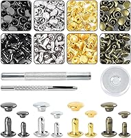 Vista 23 de 200 juegos de remaches redondos de 6 mm con tapas dobles, remaches de cuero, pernos tubulares metálicos para bolsos, sombreros, zapatos, ropa