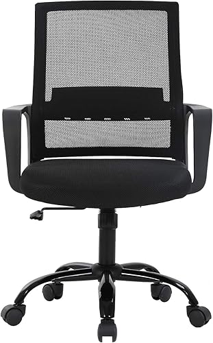 Silla de oficina ergonómica de escritorio, silla de computadora con respaldo medio, reposabrazos de soporte lumbar, silla de malla transpirable,