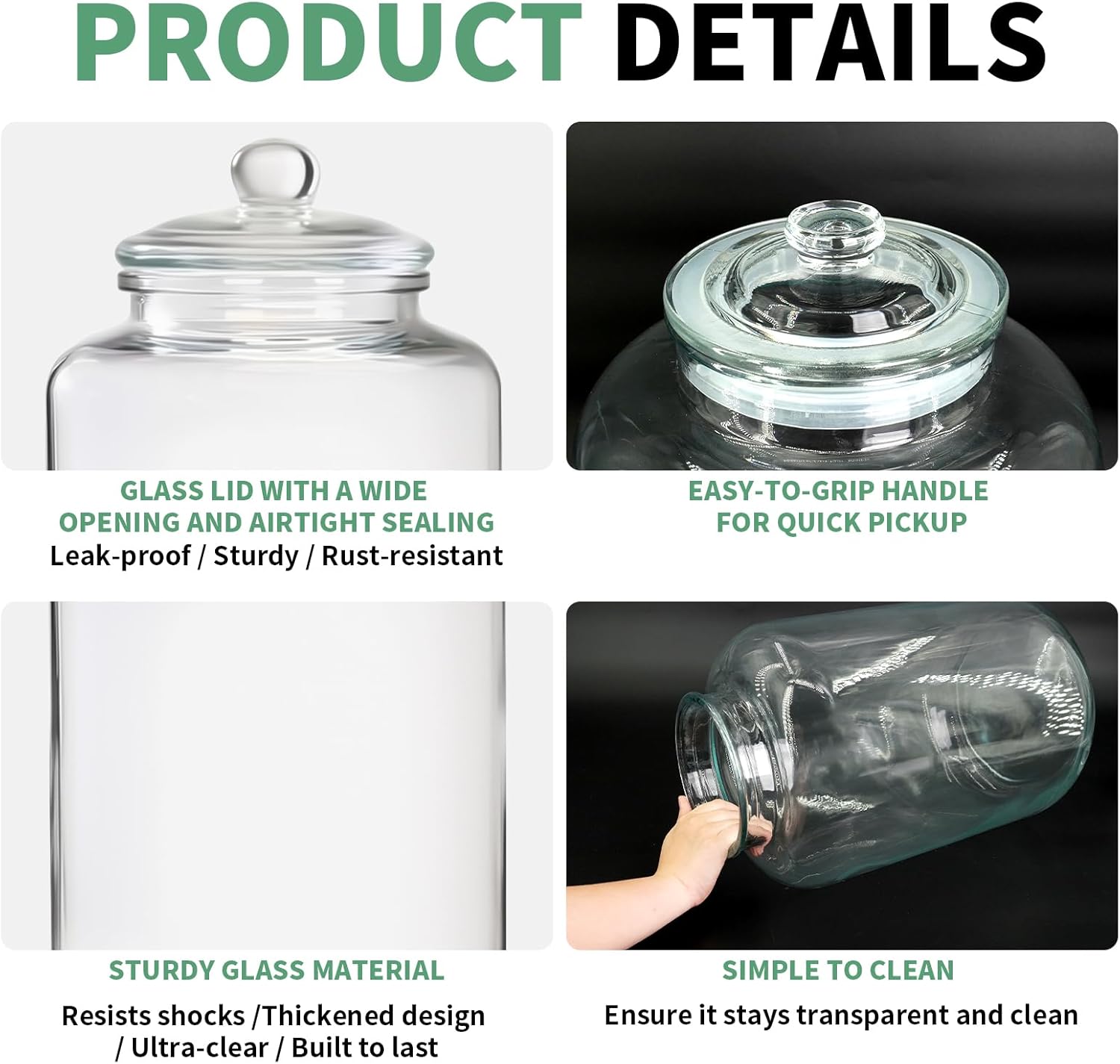 2 Pcs 6 Gallon Glass Jar with Lid Large Airtight Food Storage Canister Big Opening Cookie Canning Pot Containers for Flour, Sugar, Dog Treats, Candy, Pasta, and Kitchen Use