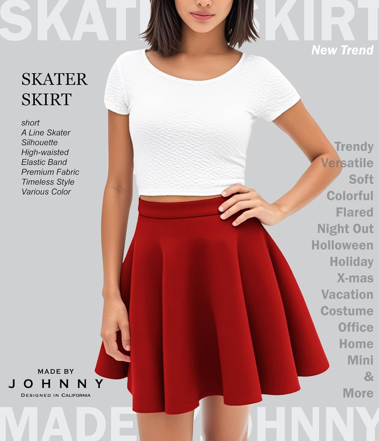 Made By Johnny Women's Basic Versatile Stretchy Flared Casual Mini Skater Skirt XS-3XL Plus Size - Image 5