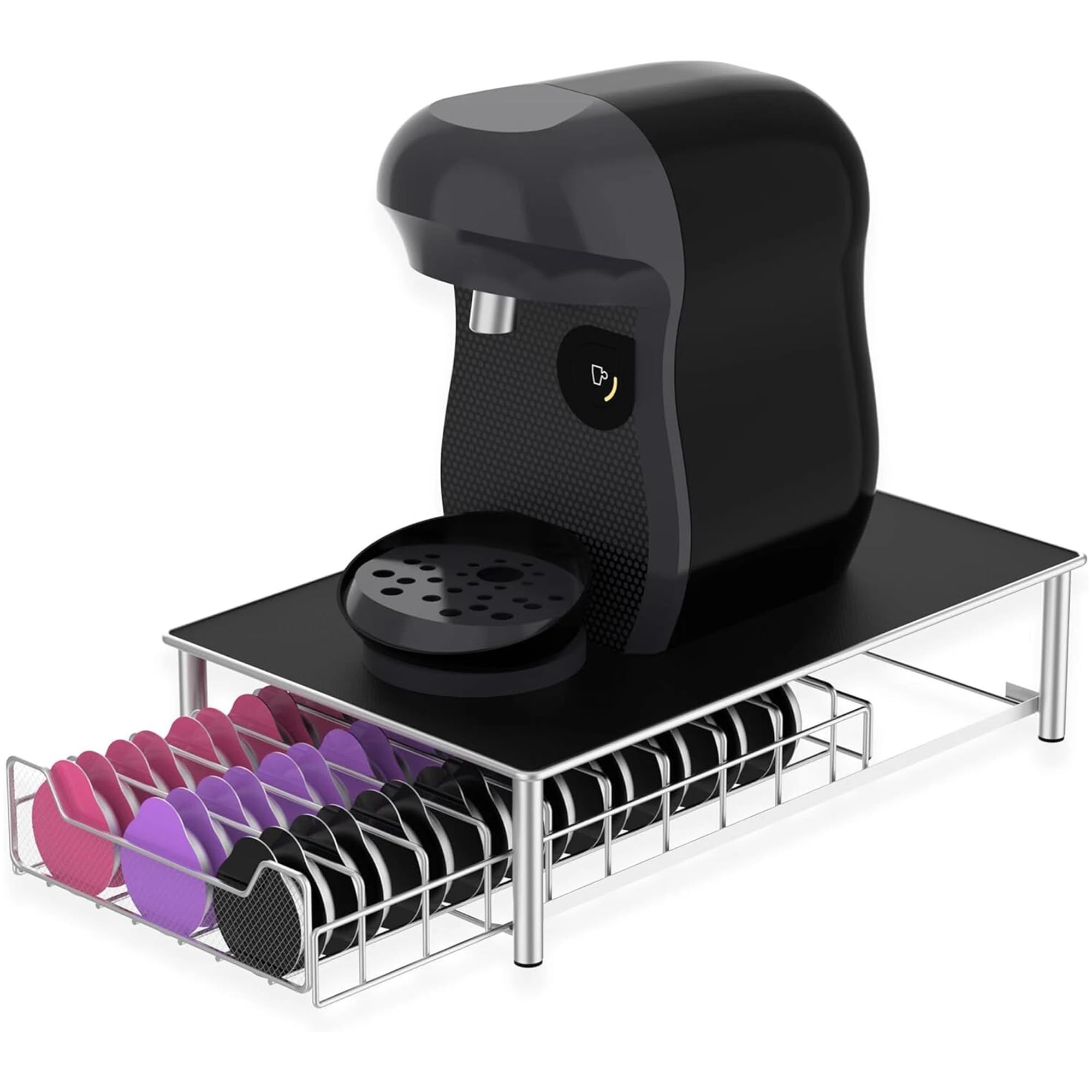 ZENO Coffee Pod Holder for Tassimo Capsules | Holds 60 Coffee Pods | Kitchen Storage Drawer | Pod Drawer Dispenser | 2 In 1 Coffee Pod Holder & Coffee Machine Stand