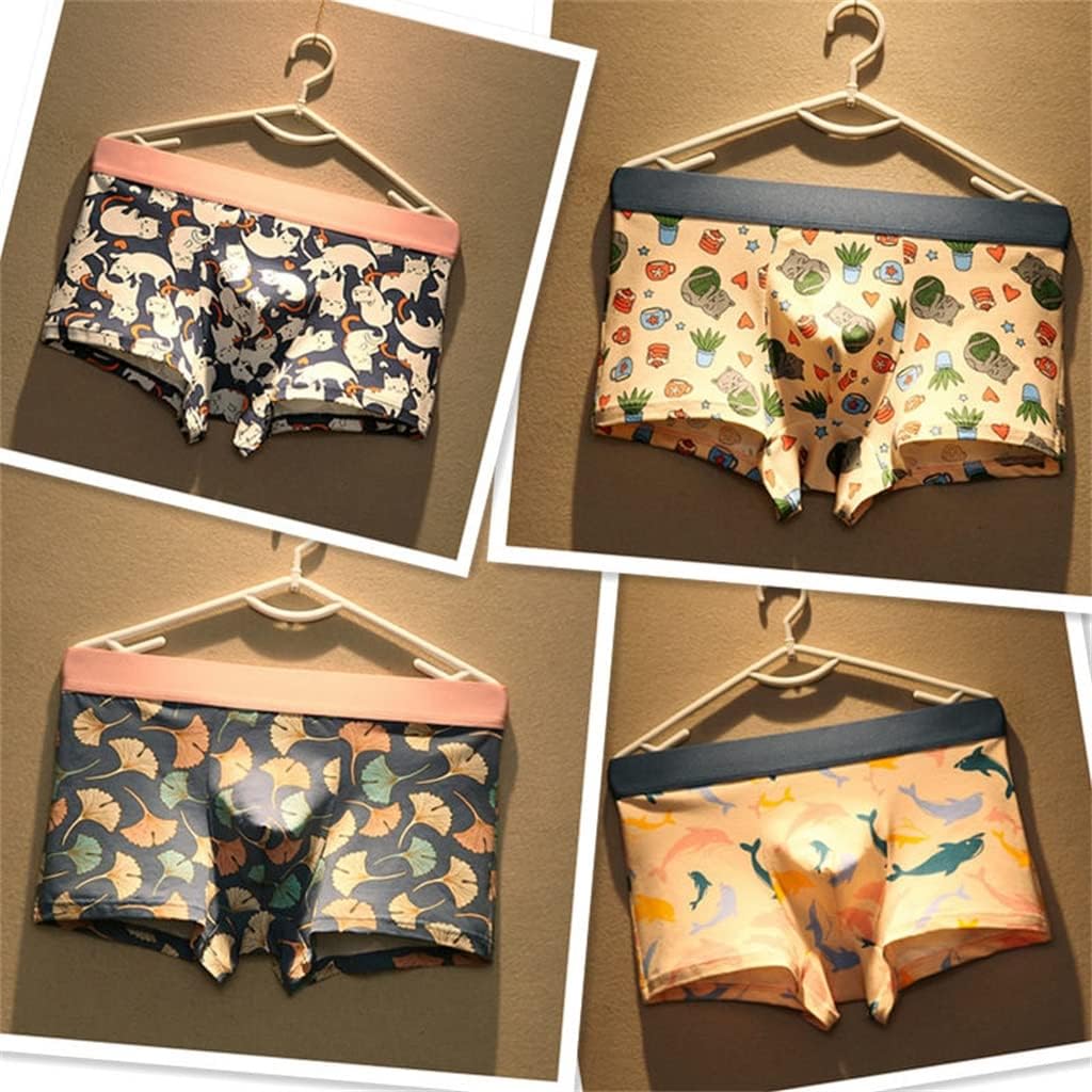 SDEWFG 4pcs/lot Cotton Panties Men's Panties Boxer Briefs Printed Casual Shorts (Color : E, Size : Large) : Clothing, Shoes & Jewelry